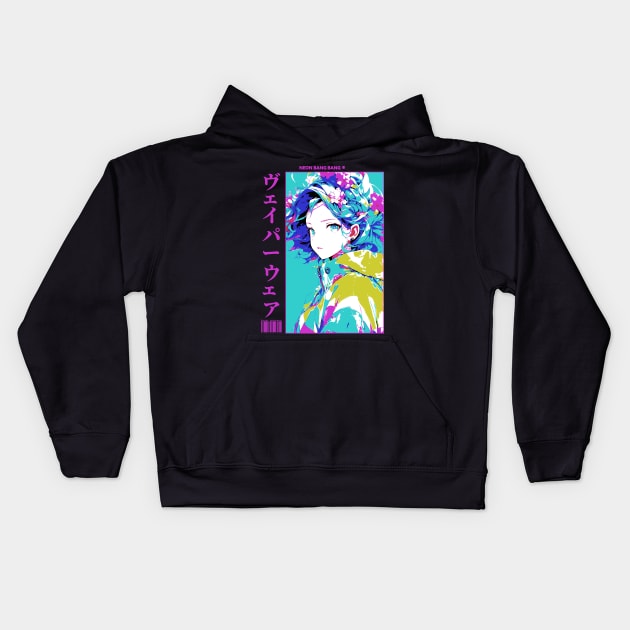 Vaporwave Aesthetic Anime Manga Girl Japanese Streetwear Kids Hoodie by Neon Bang Bang